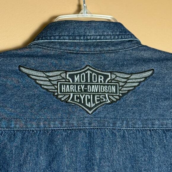 Vtg Harley Davidson Denim Jacket Mens Button Up Quilted Lining Size XLT Tall - Picture 3 of 8